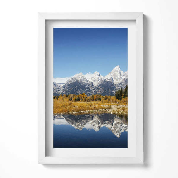 Tablou rama decorativ Lacul de munte și copacii de toamnă