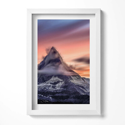 Tablou living cu rama decorativ Munte singuratic la apus