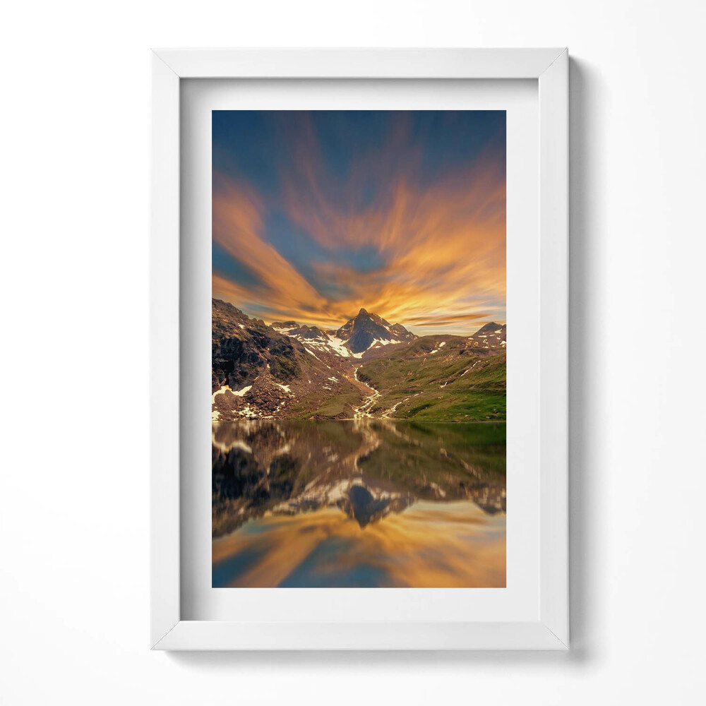 Tablou rama decorativ Lacul de munte și apusul soarelui