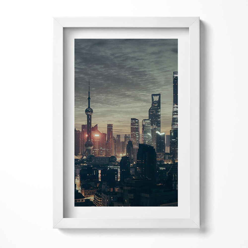 Tablou rama decorativ Panoramă a orașului Shanghai noaptea