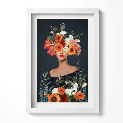 Tablou living cu rama decorativ Cap de femeie în flori