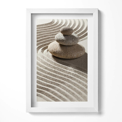 Tablou rama decorativ O grămadă de pietre pe nisip zen