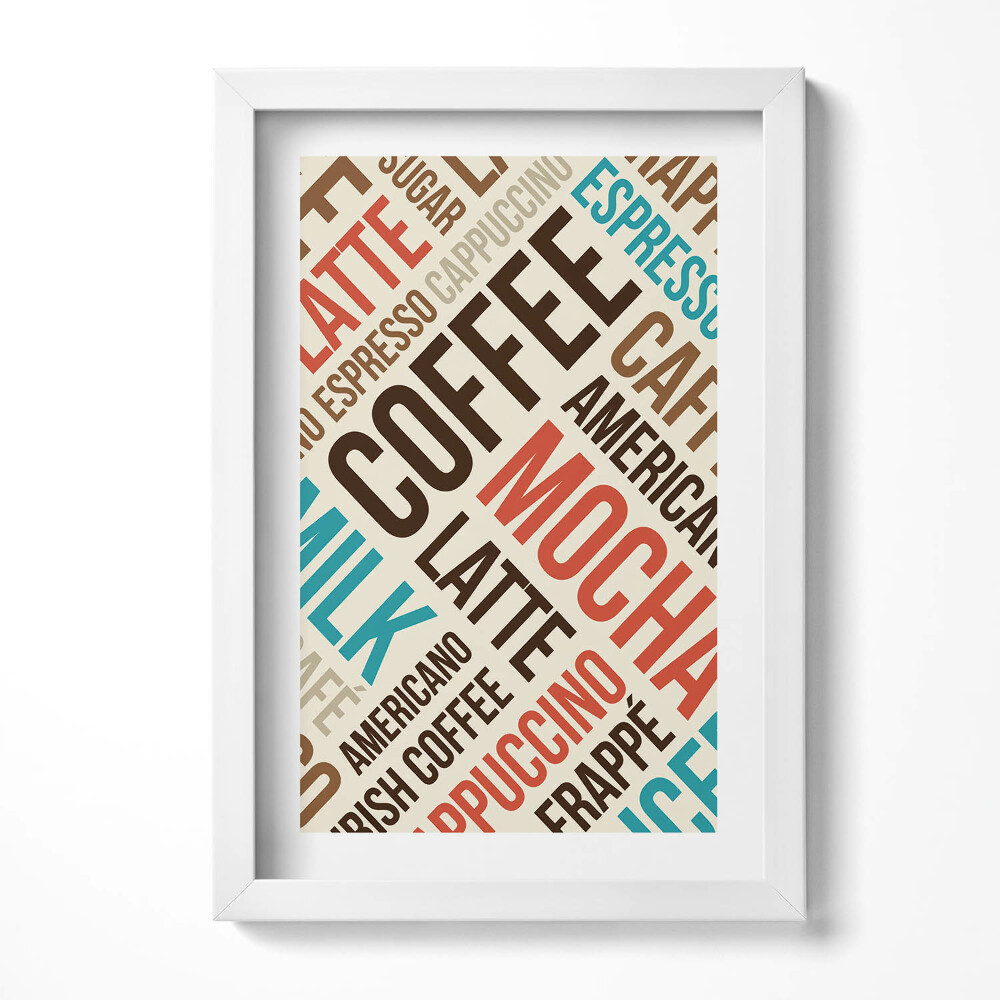 Tablou living cu rama decorativ Semne de bucătărie - Nume de cafea