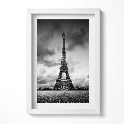 Tablou living cu rama decorativ Peisaj alb-negru al Franței cu Turnul Eiffel
