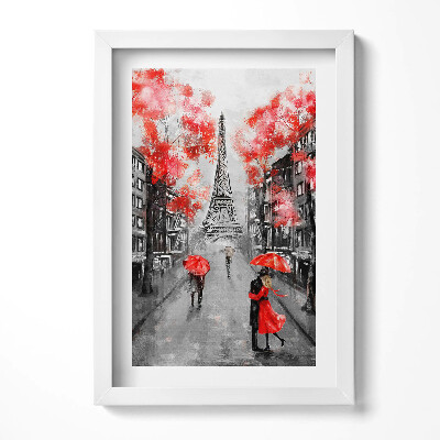 Tablou living cu rama decorativ Paris - Turnul Eiffel și umbrele roșii