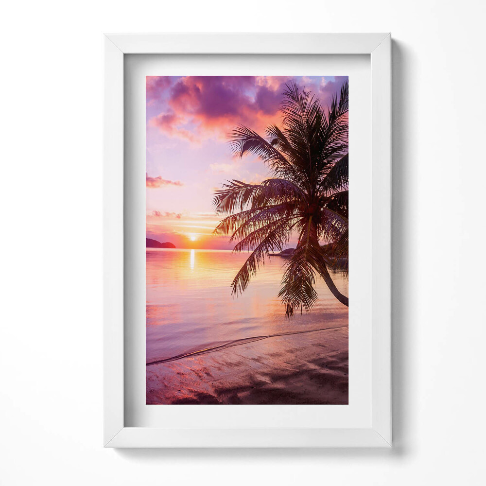 Tablou rama decorativ Palmier pe plajă la apus