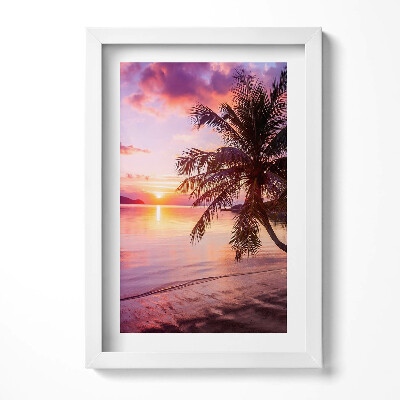 Tablou rama decorativ Palmier pe plajă la apus