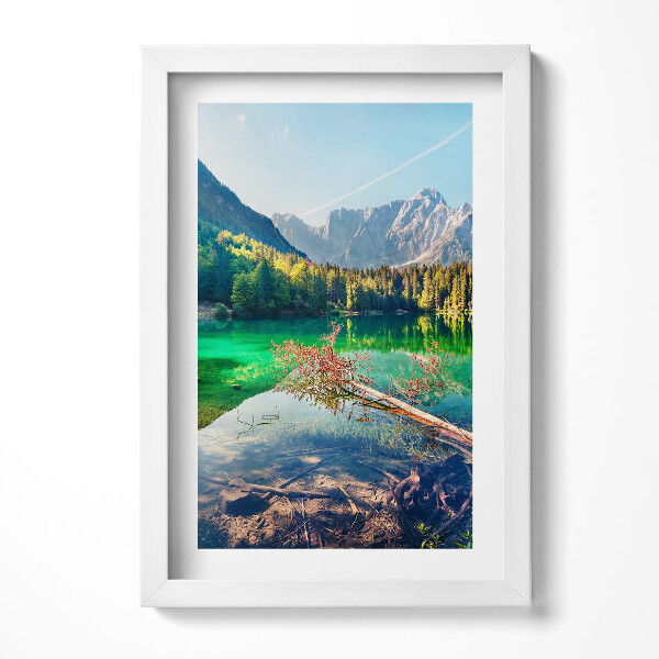 Tablou living cu rama decorativ Peisaj al unui lac de munte printre copaci