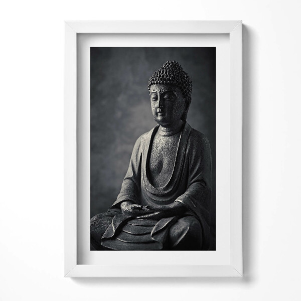 Tablou living cu rama decorativ Fotografie alb-negru a unei statui a lui Buddha