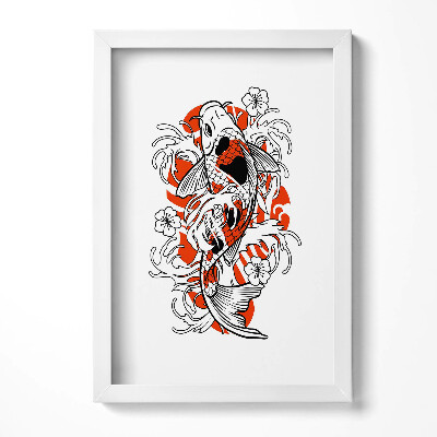 Tablou living cu rama decorativ Ilustrație de pește Koi în stil japonez