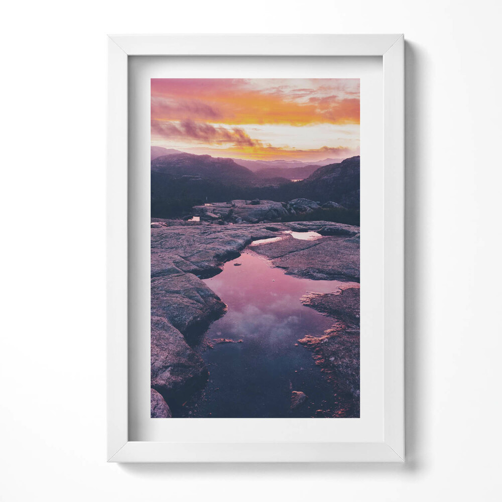 Tablou living cu rama decorativ Peisaj montan la apus