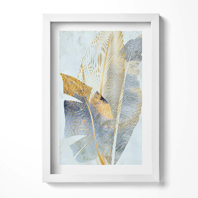 Tablou living cu rama decorativ Frunze de bananier glamour cu aur