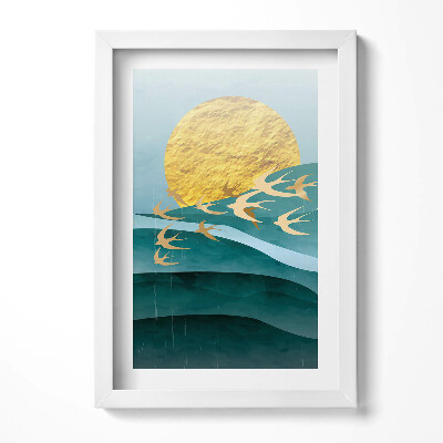 Tablou rama decorativ Ilustrație a păsărilor aurii pe cer