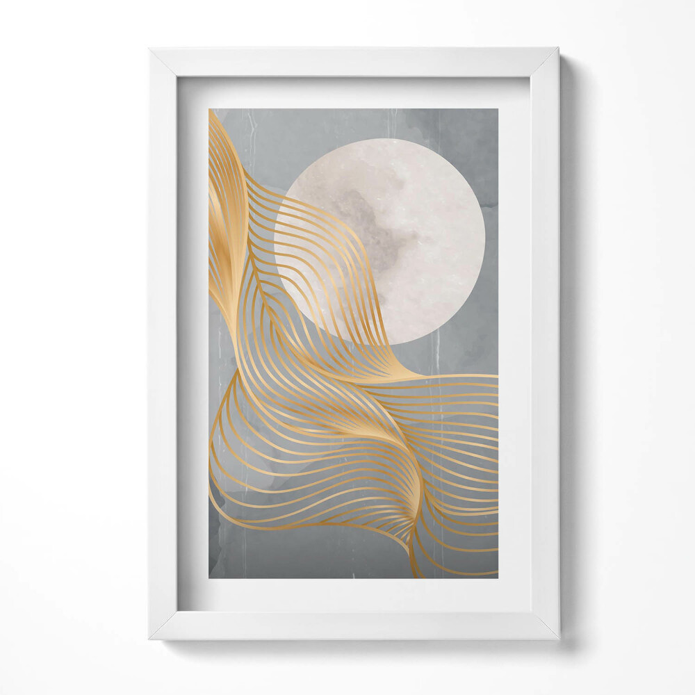 Tablou rama decorativ Ilustrație abstractă a lunii cu aur