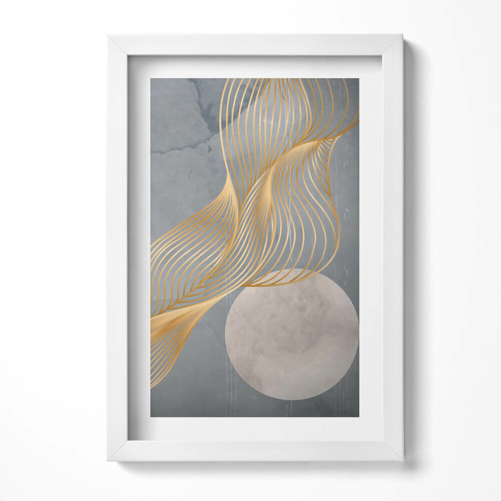 Tablou living cu rama decorativ Ilustrație abstractă a lunii cu aur