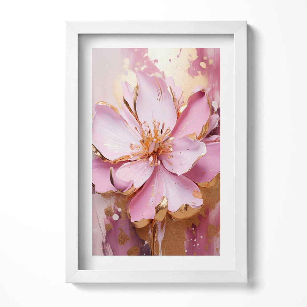 Tablou living cu rama decorativ Floare pictată romantic în aur