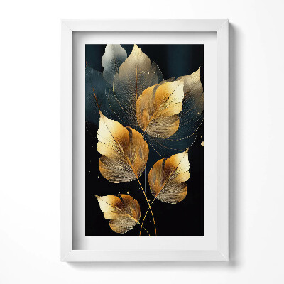 Tablou living cu rama decorativ Frunze de aur glamour