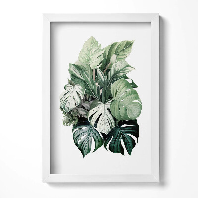 Tablou living cu rama decorativ Frunze de Monstera pictate