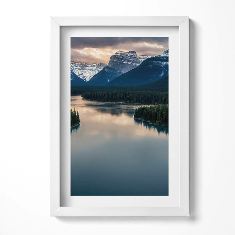 Tablou living cu rama decorativ Peisaj cu râuri, păduri și munți