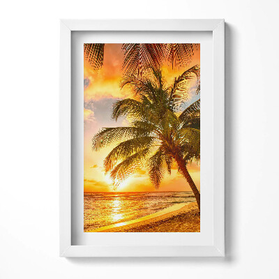 Tablou rama decorativ Palmier pe plajă la apus