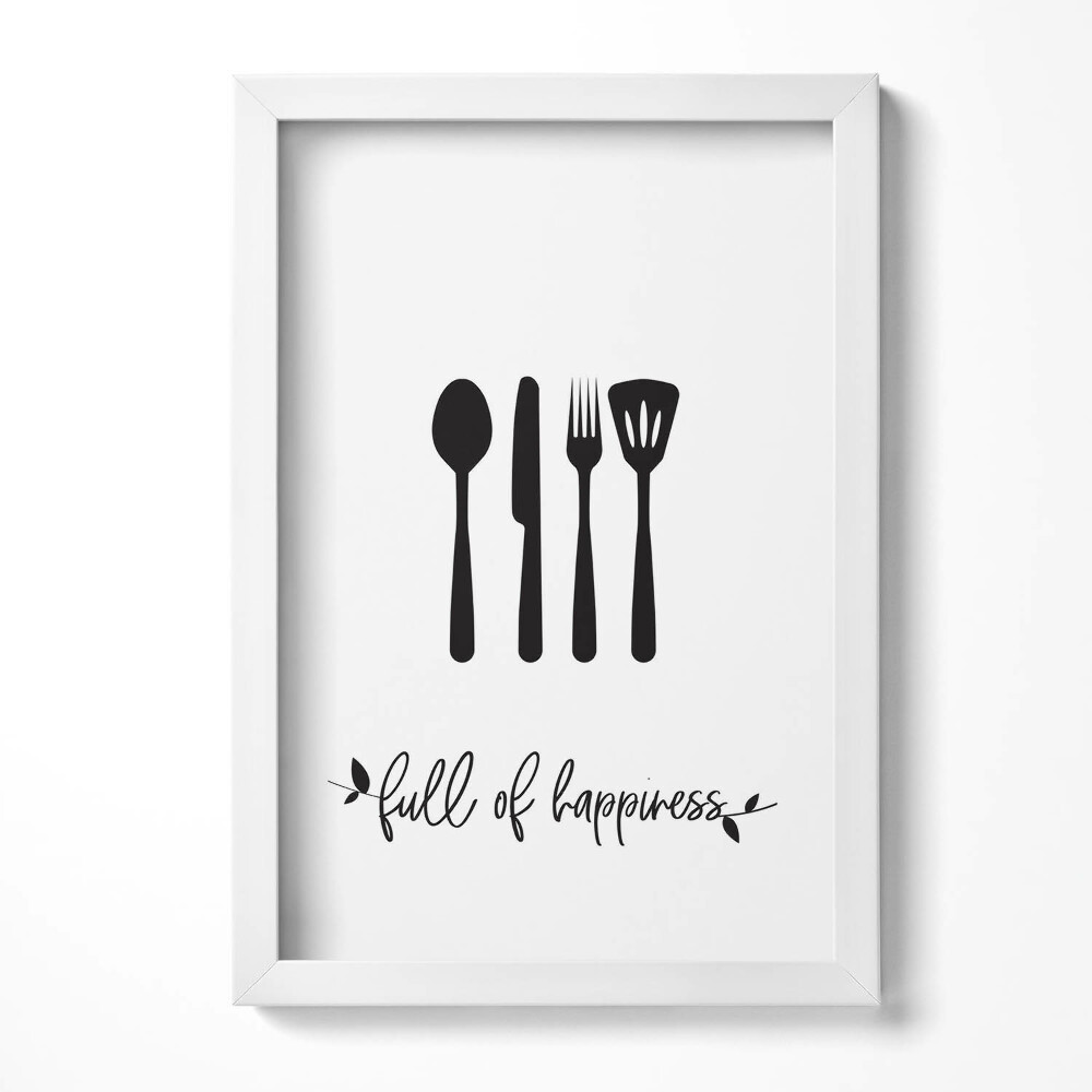 Tablou rama decorativ „Inscripție pentru bucătărie și sufragerie «plină de fericire»”