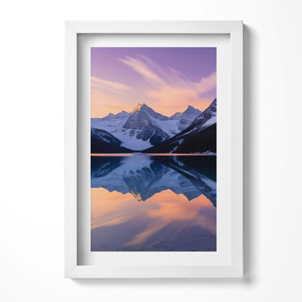Tablou rama decorativ Peisaj cu munți și lac seara
