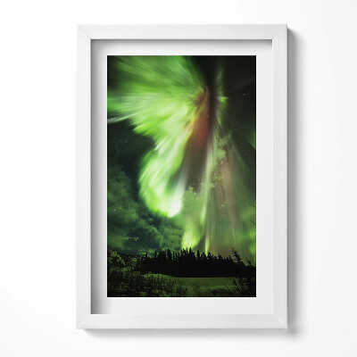 Tablou living cu rama decorativ Aurora boreală verde deasupra pădurii