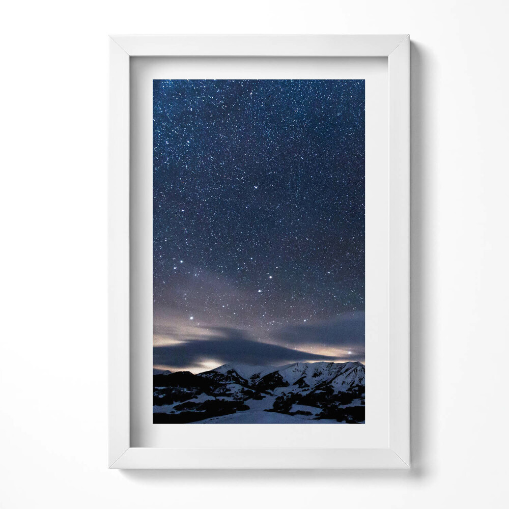 Tablou living cu rama decorativ Stele noaptea pe cerul munților