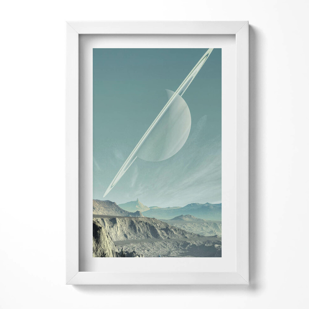 Tablou living cu rama decorativ Planeta Saturn pe cer