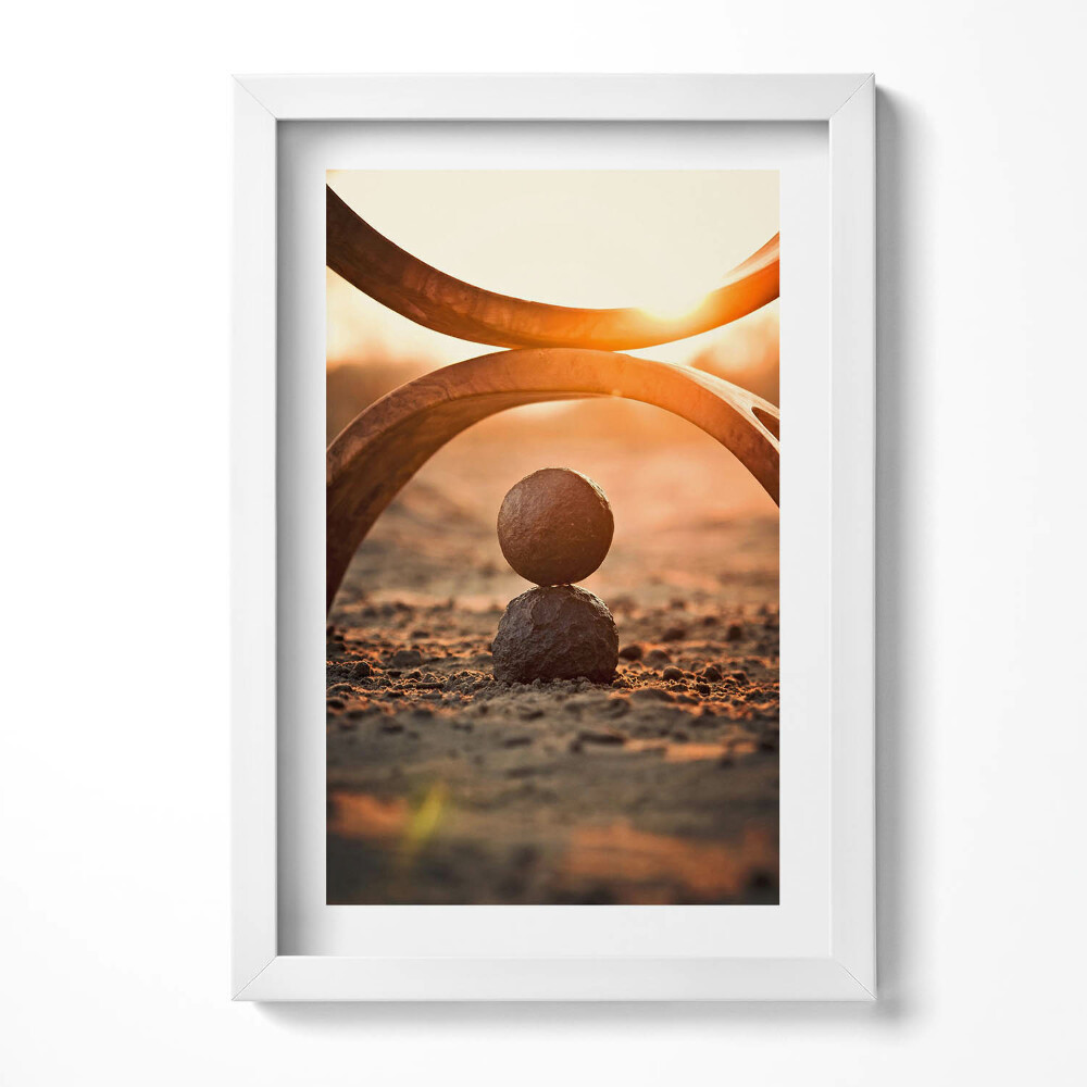 Tablou living cu rama decorativ Două bile de piatră pe plaja ZEN
