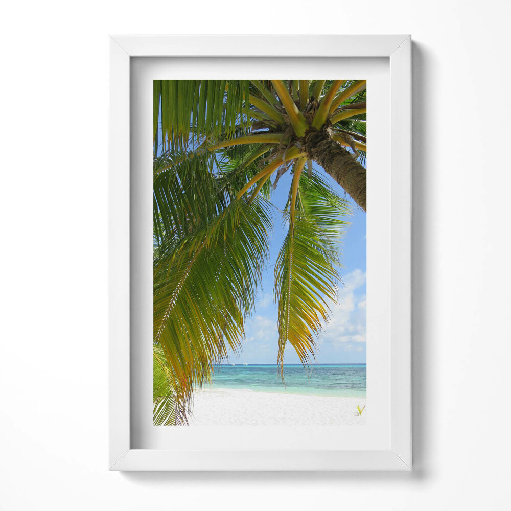 Tablou rama decorativ Vacanță pe plajă cu palmieri și ocean