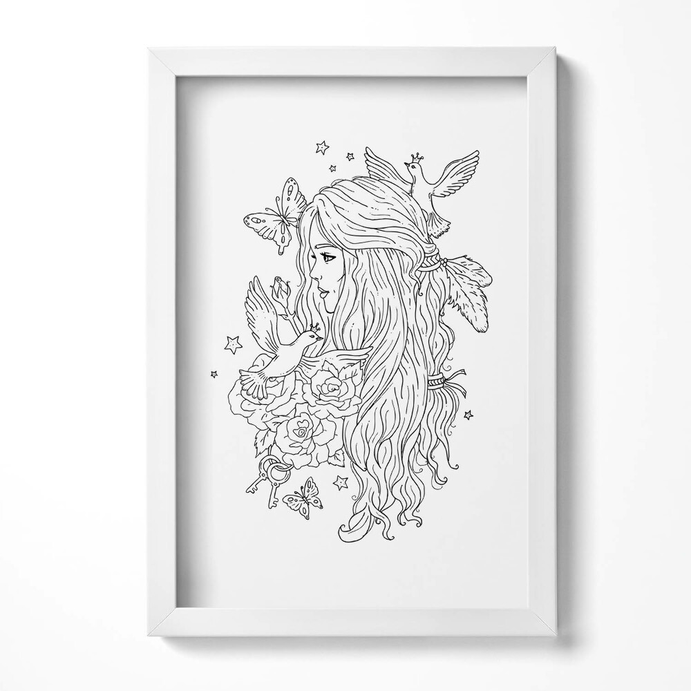 Tablou living cu rama decorativ Ilustrație artistică liniară pentru fete