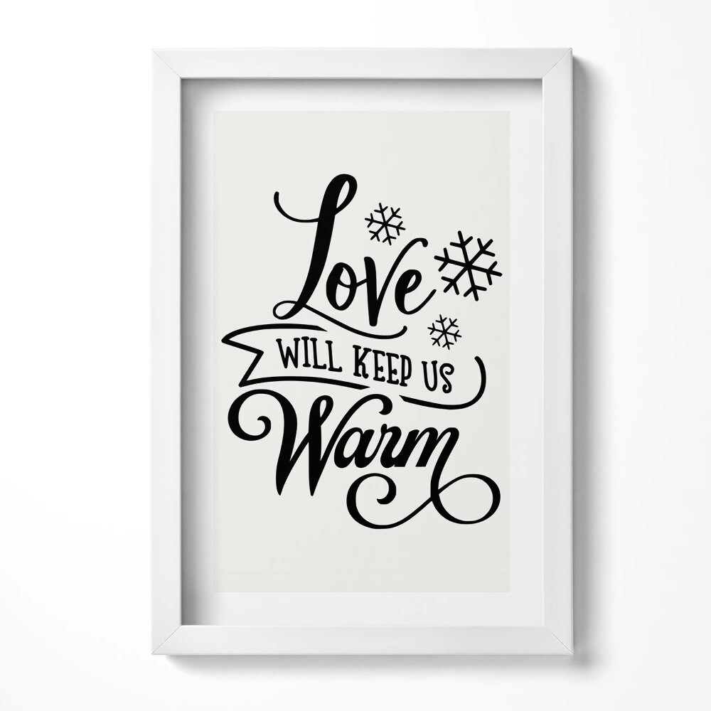 Tablou living cu rama decorativ Dragostea ne va ține de cald - zicală în familie