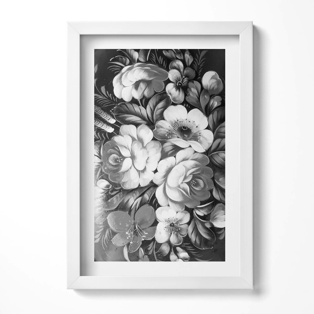 Tablou rama decorativ Flori albe și negre