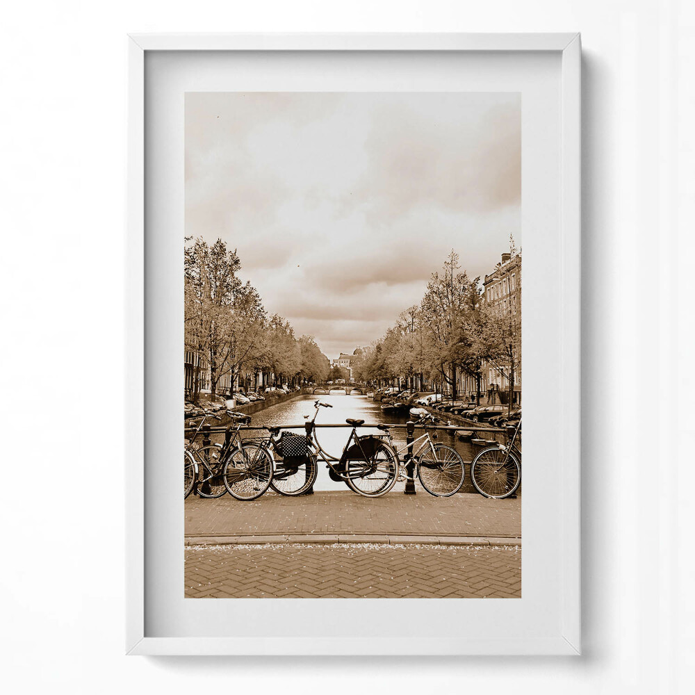 Tablou living cu rama modern Vedere a Amsterdamului cu biciclete