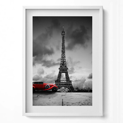 Tablou living cu rama modern Turnul Eiffel și Mașina Roșie