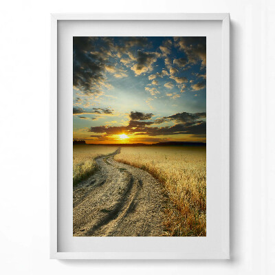 Tablou living cu rama modern Drum de pământ și apus de soare