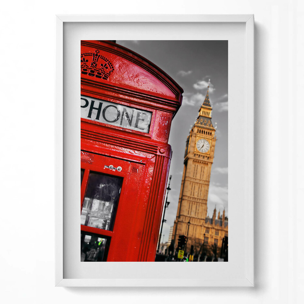Tablou living cu rama modern Cabină telefonică și Big Ben - Anglia