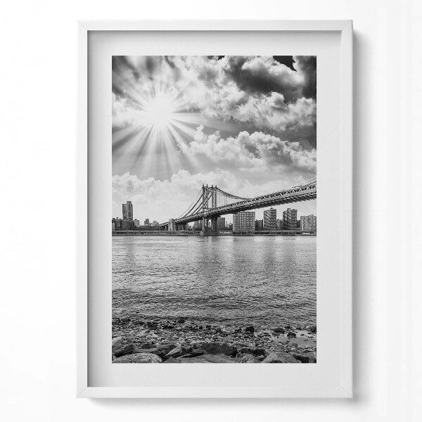 Tablou rama modern Podul Brooklyn alb-negru din New York