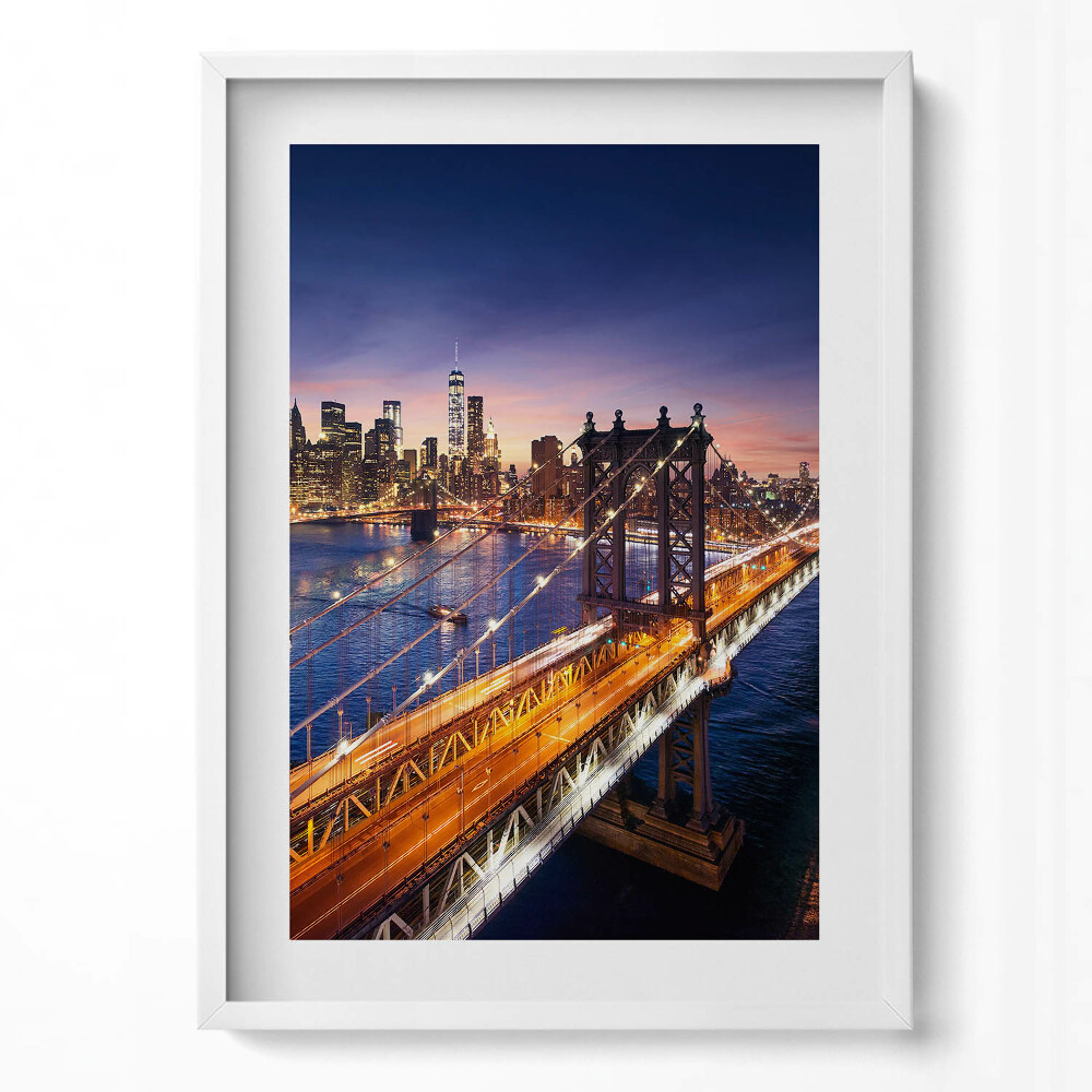 Tablou living cu rama modern New York - apus de soare peste Manhattan