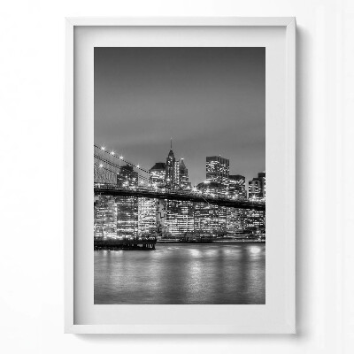 Tablou living cu rama modern Podul Brooklyn din New York noaptea