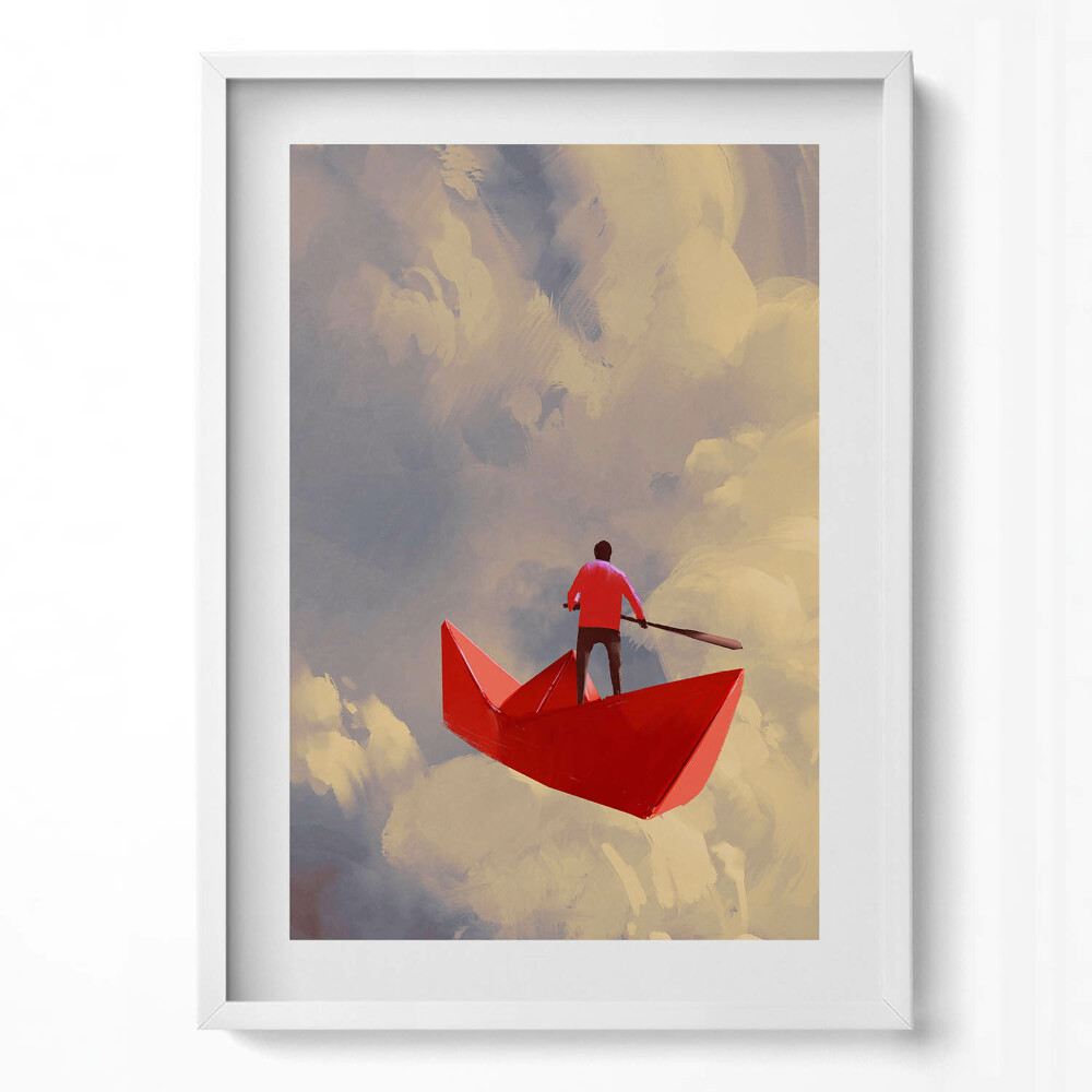 Tablou living cu rama modern Călătorind pe nave de hârtie