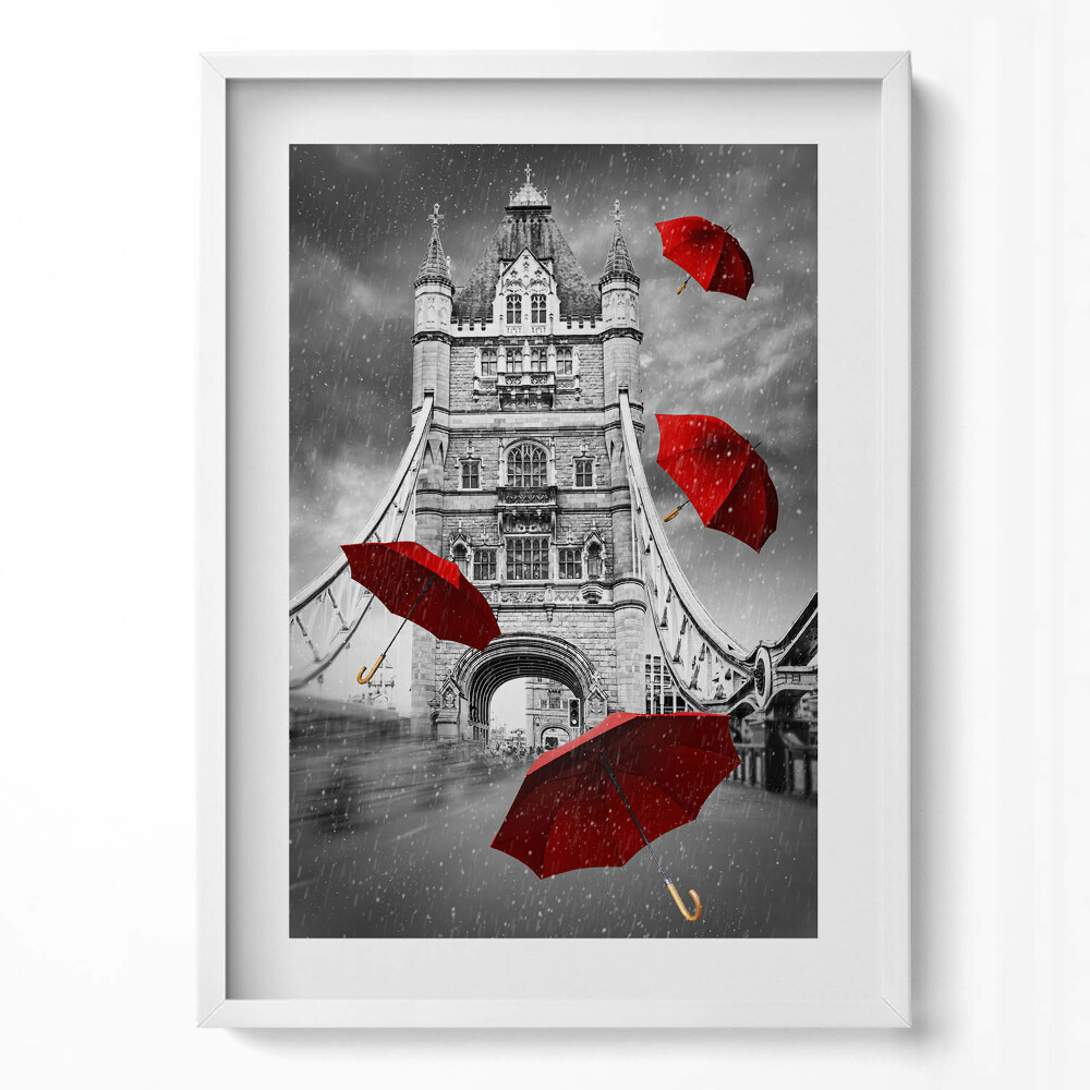 Tablou rama modern Umbrele roșii pe Podul Londrei