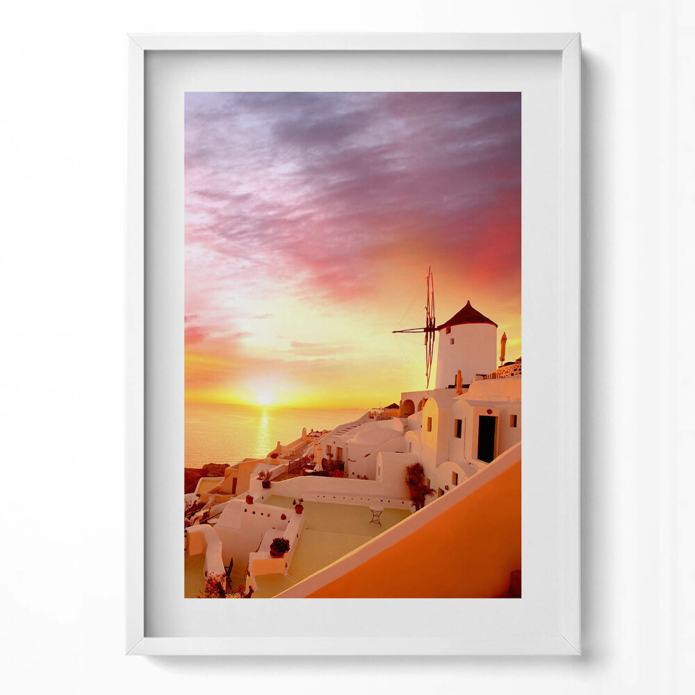 Tablou rama modern Santorini cu o moară de vânt veche