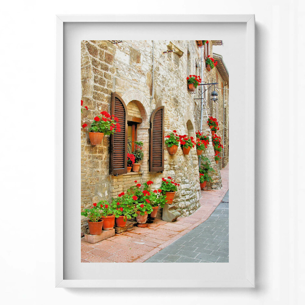 Tablou living cu rama modern O stradă pitorească cu flori