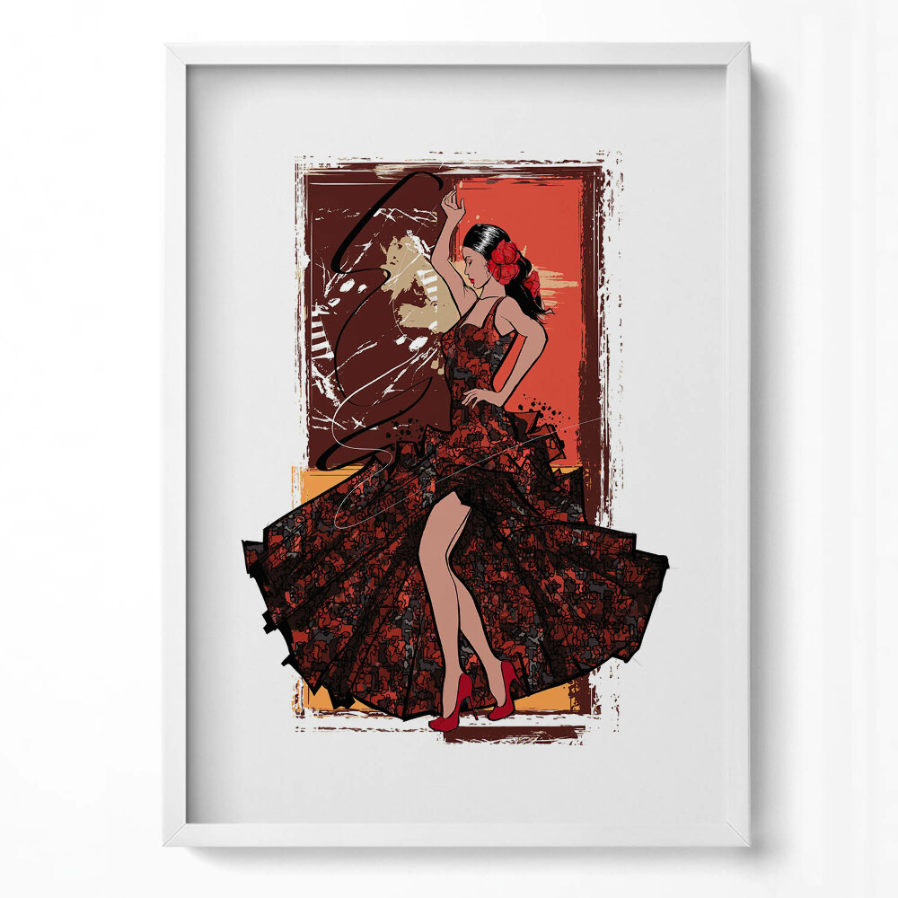 Tablou rama modern Ilustrație a unei femei într-o mișcare de dans nordică pe scenă