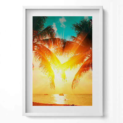 Tablou rama modern Vedere de vacanță - palmieri la apus