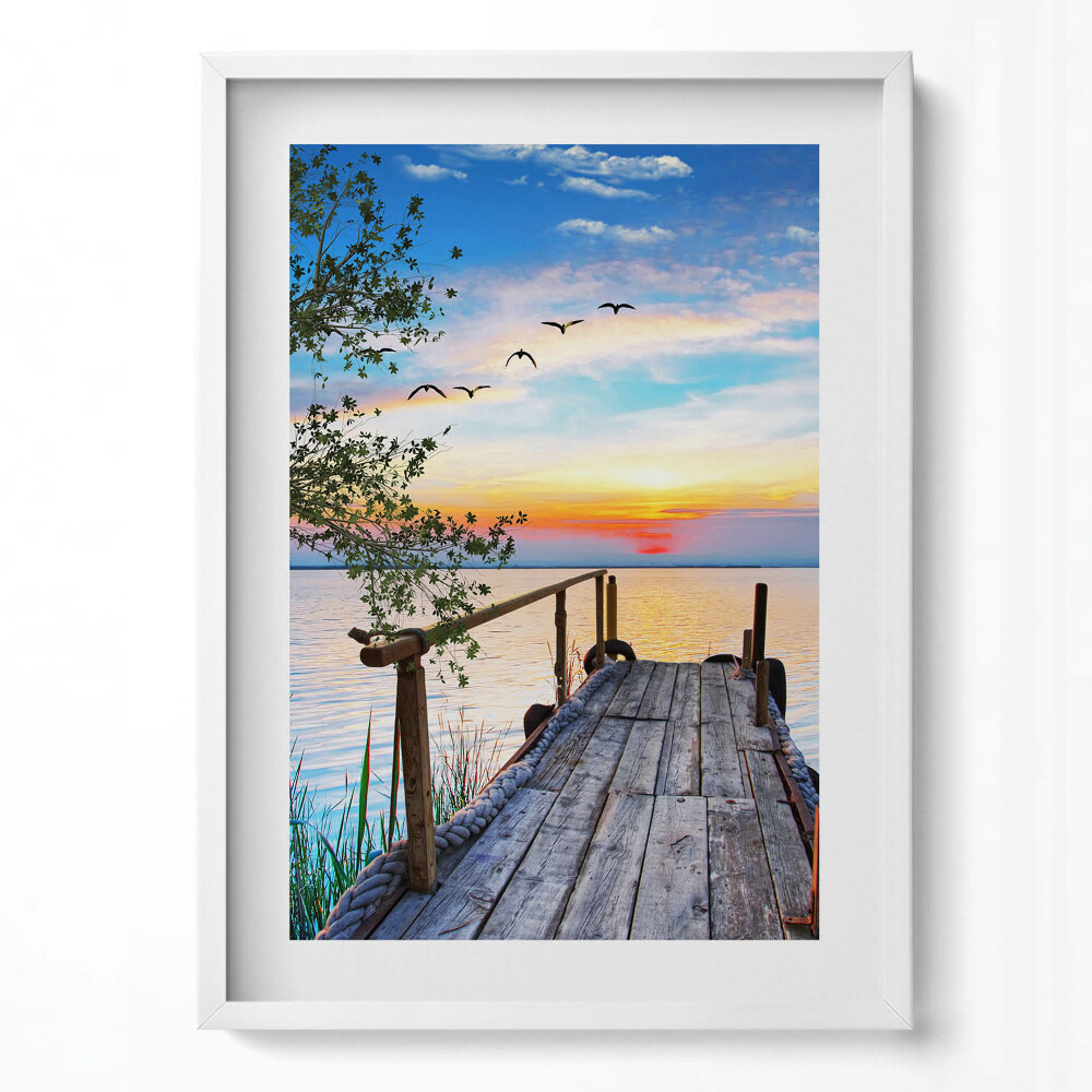 Tablou living cu rama modern Barcă cu pânze pe lac