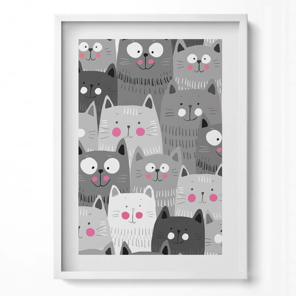 Tablou living cu rama modern Model cu pisici