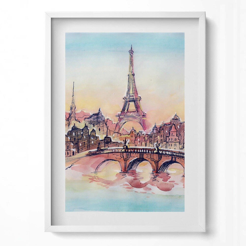 Tablou living cu rama modern Vedere pictată a Parisului